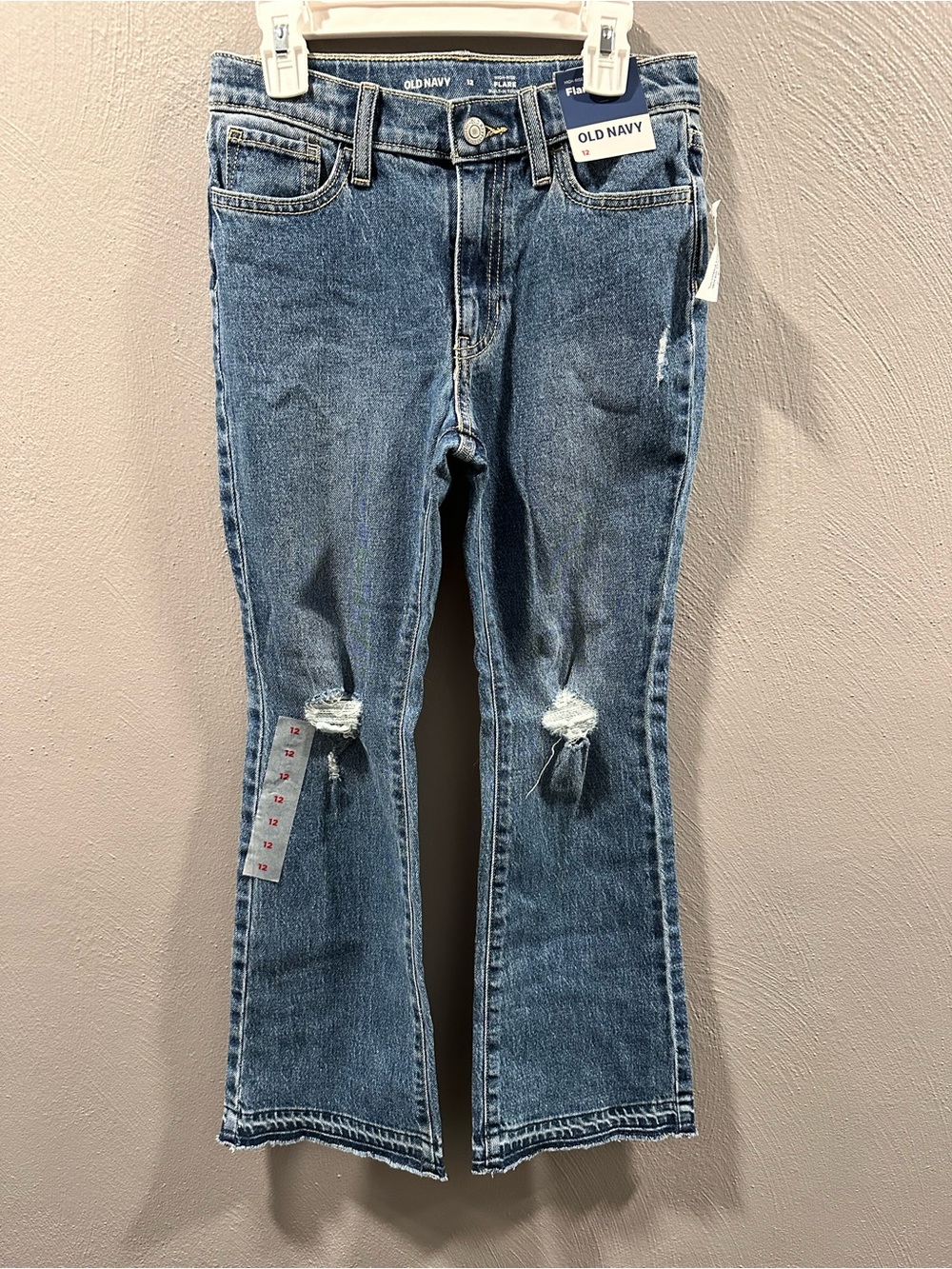 Old Navy Girls Medium Blue Distressed Crop Flare Jeans